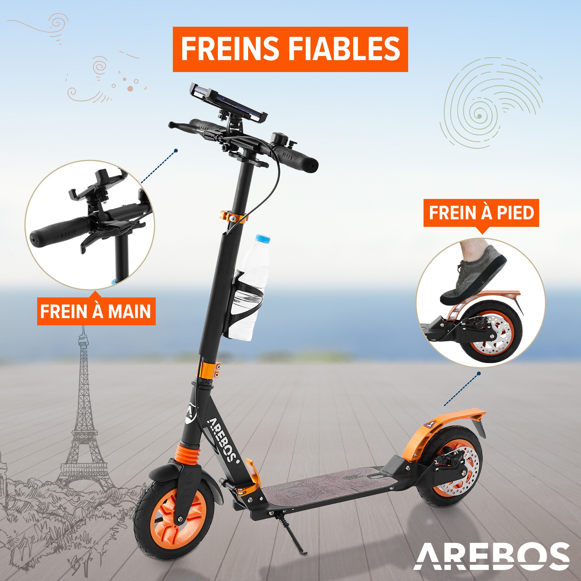 Arebos AREBOS Trottinette Scooter Cityroller Enfants Adultes avec pneus à air 