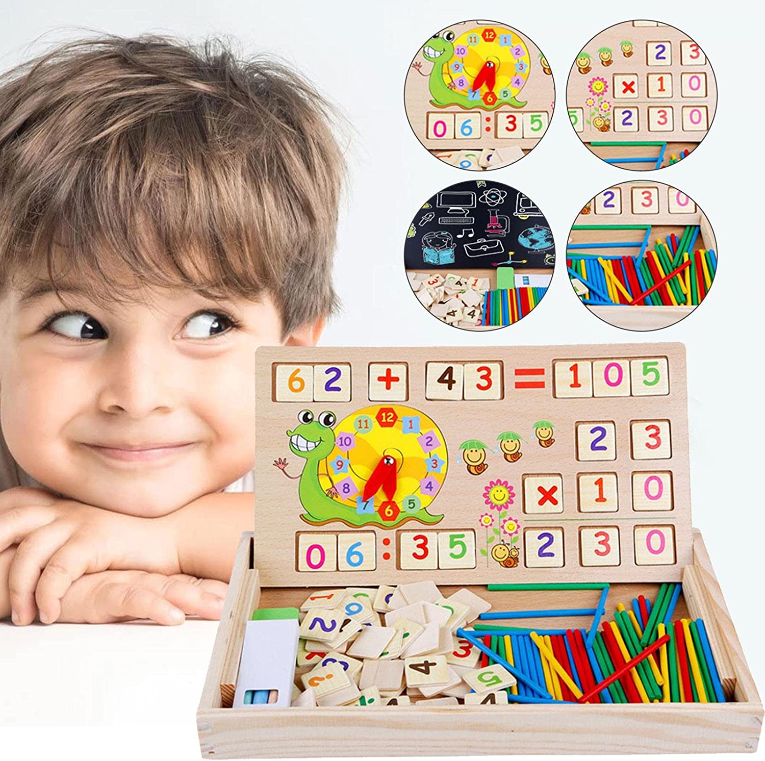 yumcute Montessori Boîte d'apprentissage de Math Jouets Educatifs Scientifiques Tableau en Bois Parfait Cadeau Enfant Magnétique Jouets Educatifs 
