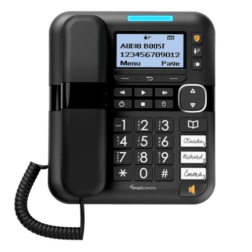 Amlpicomms 1580 Combo DUO - Téléphone fixe filaire avec répondeur, amplifié +90db avec combiné additionnel