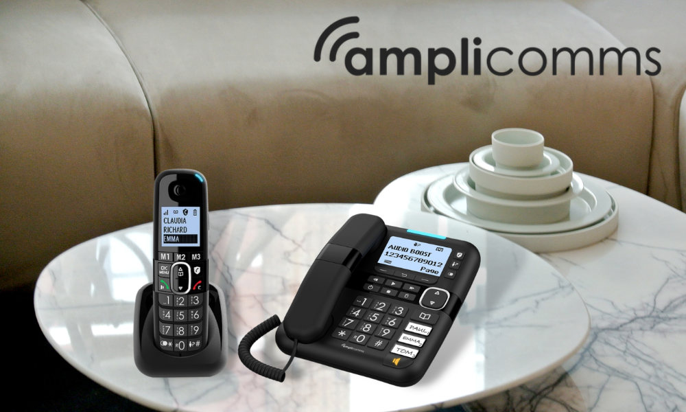 Amlpicomms 1580 Combo DUO - Téléphone fixe filaire avec répondeur, amplifié +90db avec combiné additionnel