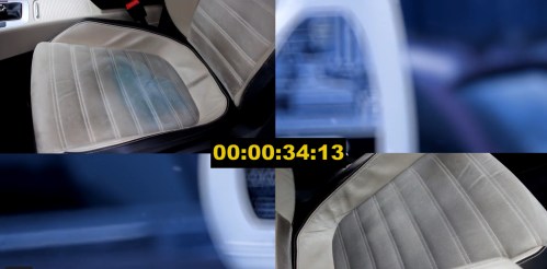Démonstration détachage siège de voiture avec TexcClean en frottant 34 secondes